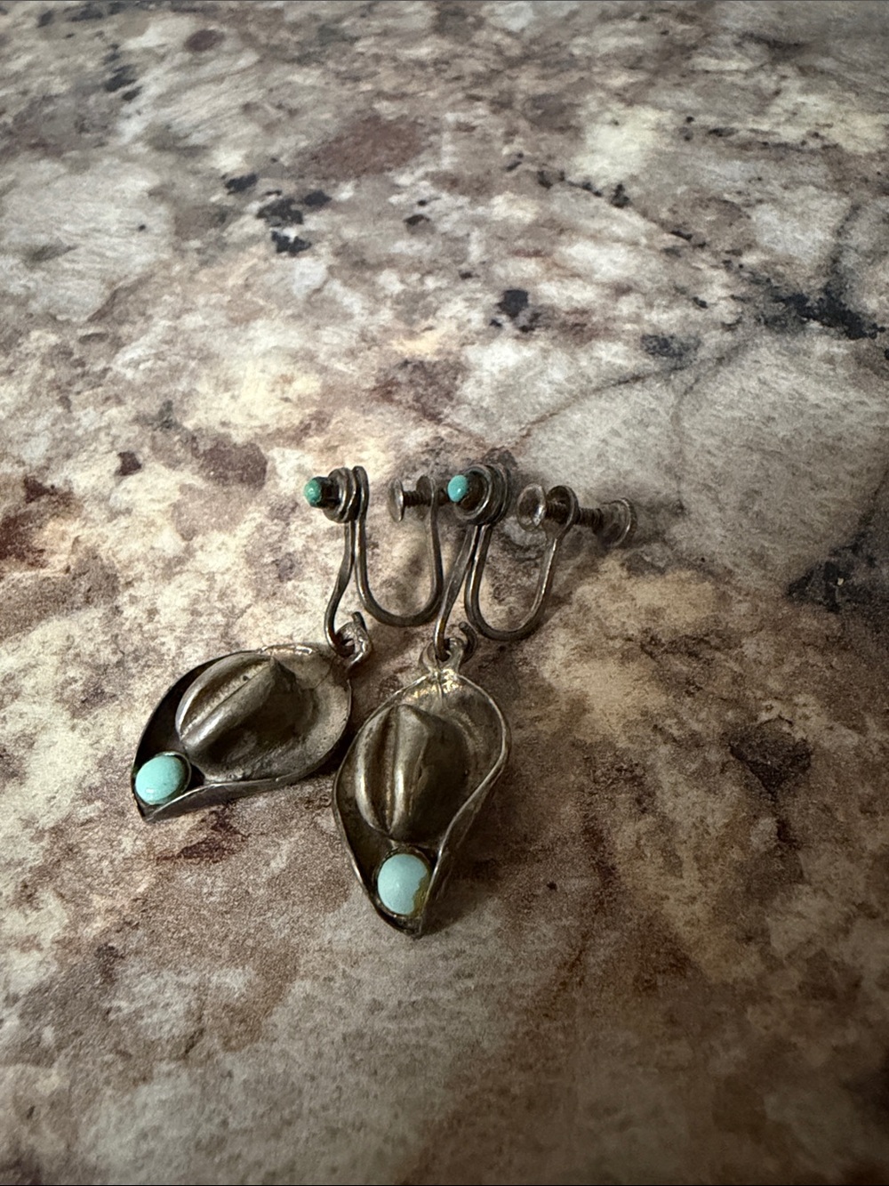 Vintage Silver-Tone Earrings with Turquoise Accents